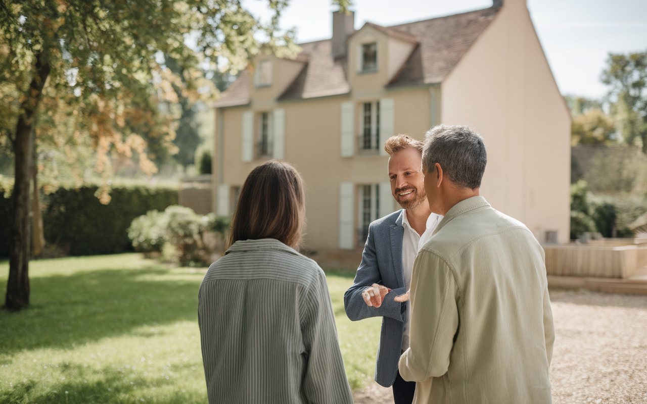 Conseiller immobilier accompagnant un couple pour la vente de leur maison à Draveil