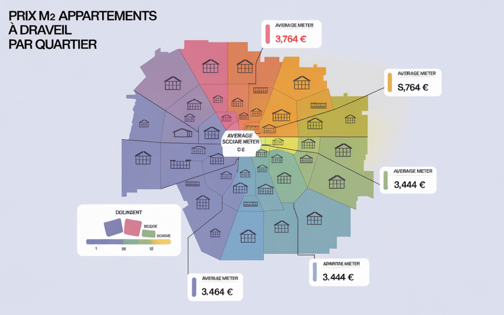 Carte des prix au mètre carré des appartements à Draveil, classés par quartier
