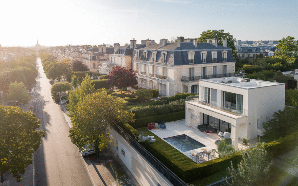 Vue de l'Avenue de Paris à Draveil avec maisons et immeubles résidentiels