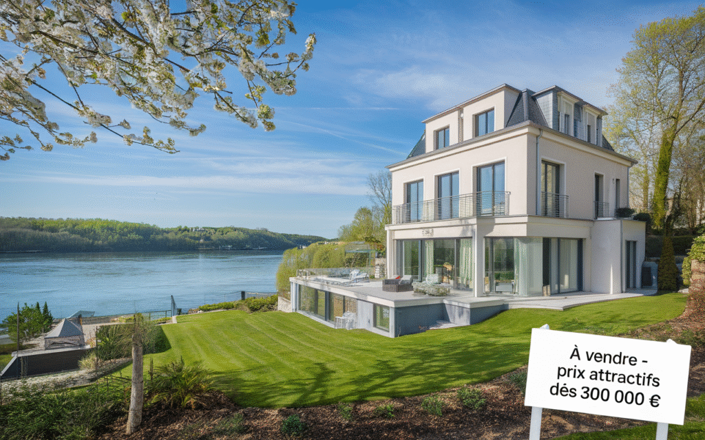 Vue de maisons situées en bord de Seine à Draveil avec estimation des prix immobiliers