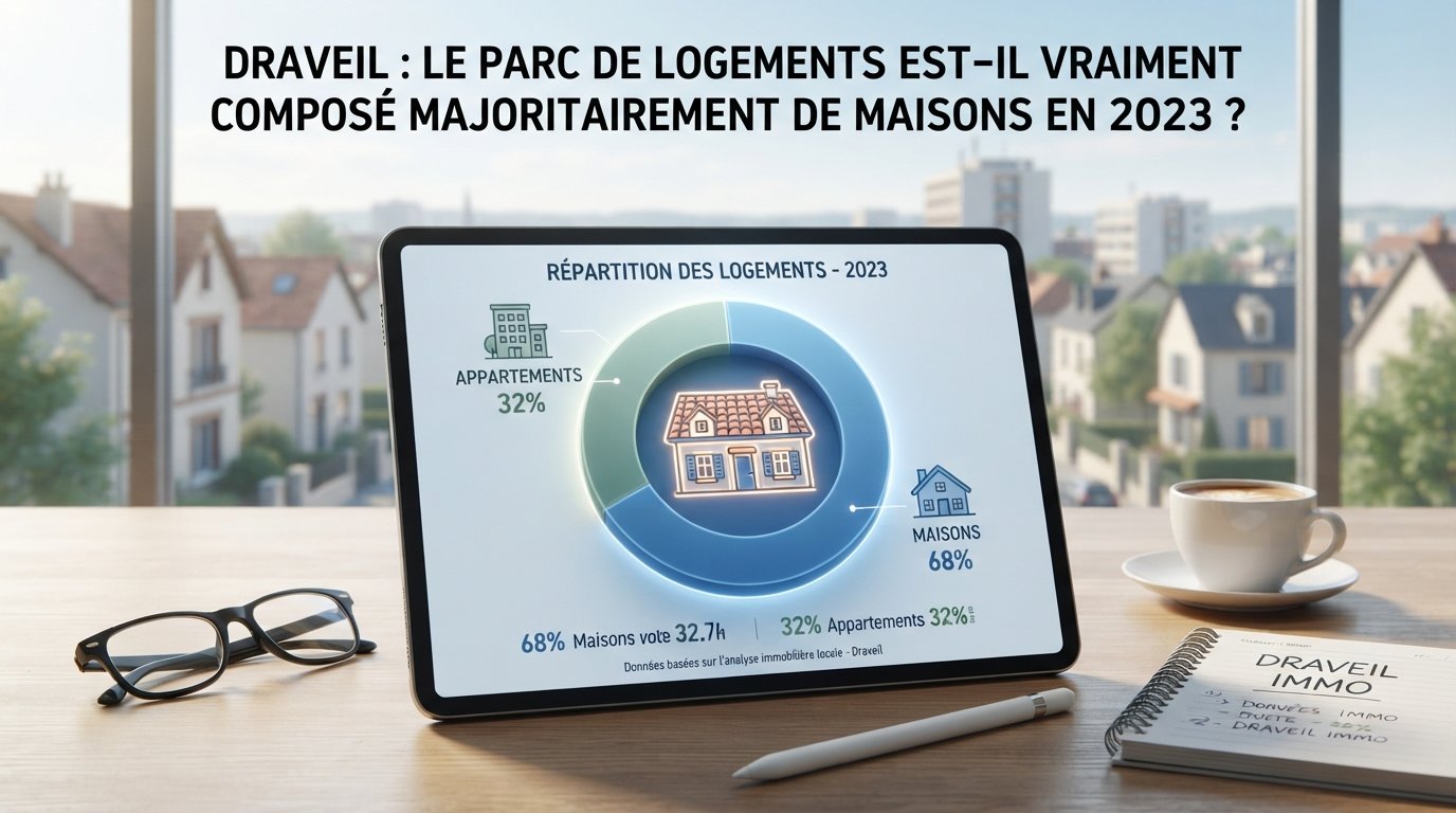 Graphique illustrant la part de maisons et d'appartements dans le parc de logements de Draveil